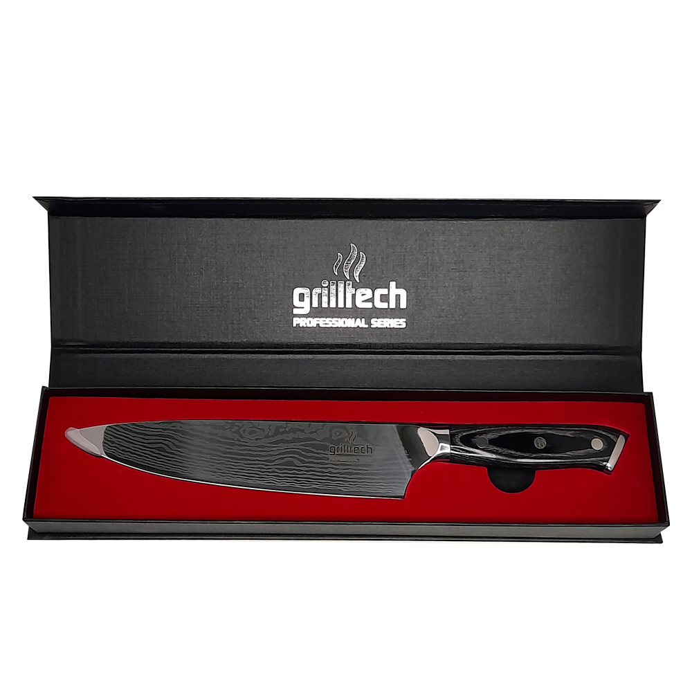 cuchillo gaucho ocho pulgadas en caja negra detalles rojo