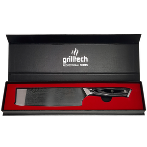 cuchillo hacha 7 pulgadas en caja negra detalles rojo