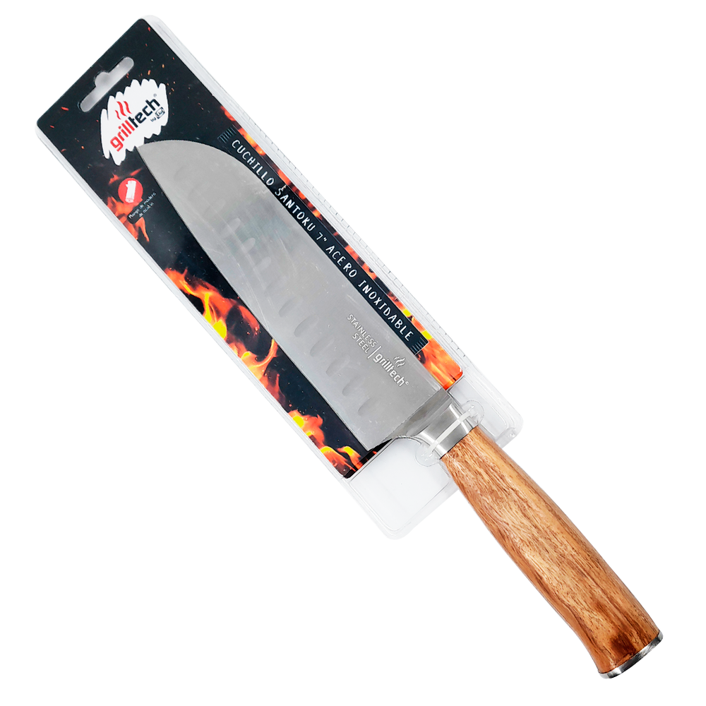 cuchillo santoku blister mango madera en empaque oficial