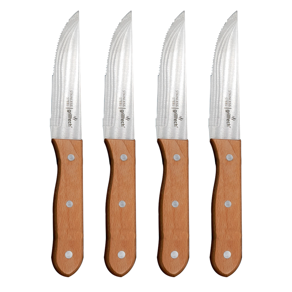 display cuatro cuchillos carne vista de todos fuera del empaque