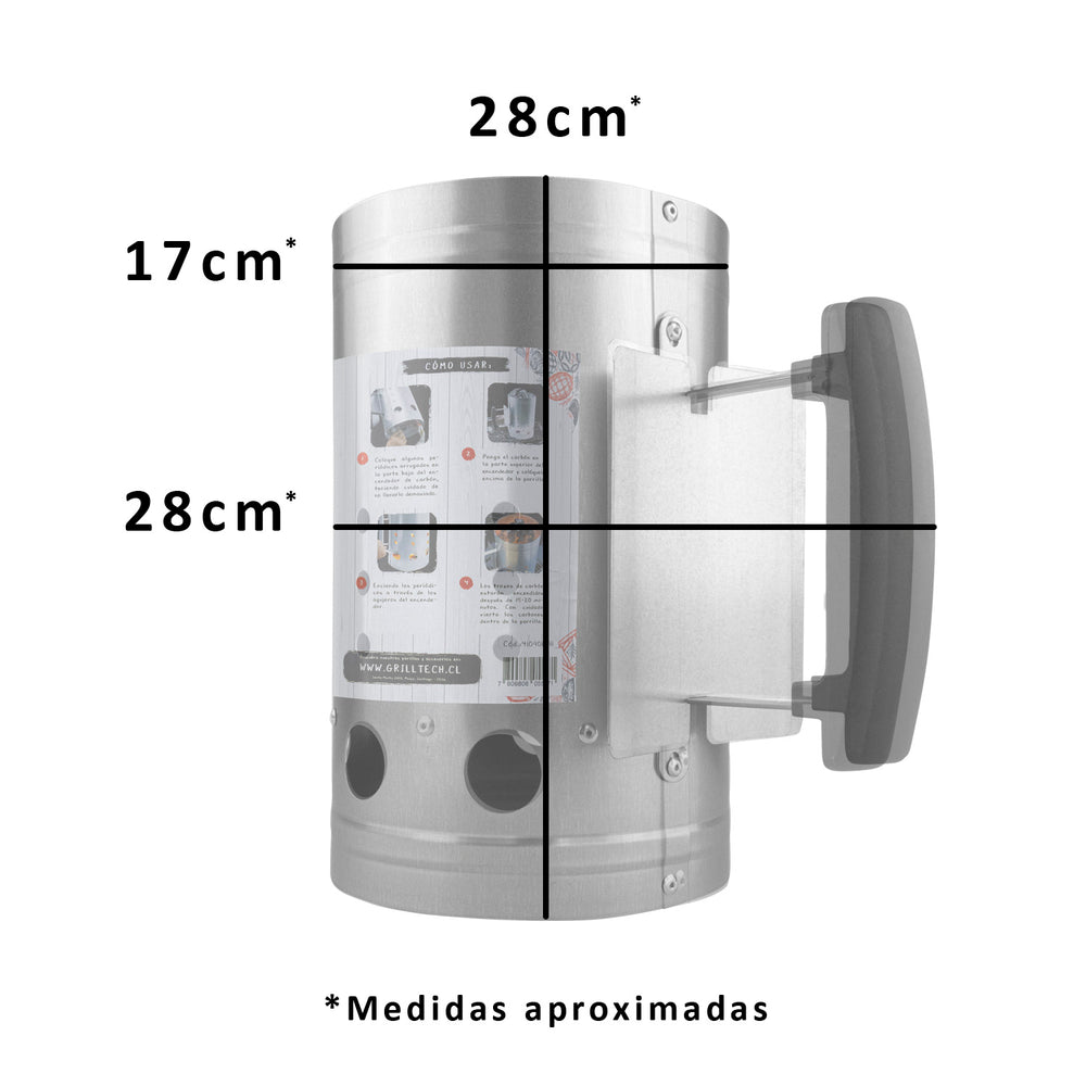 iniciador de fuego vista frontal medidas aproximadas