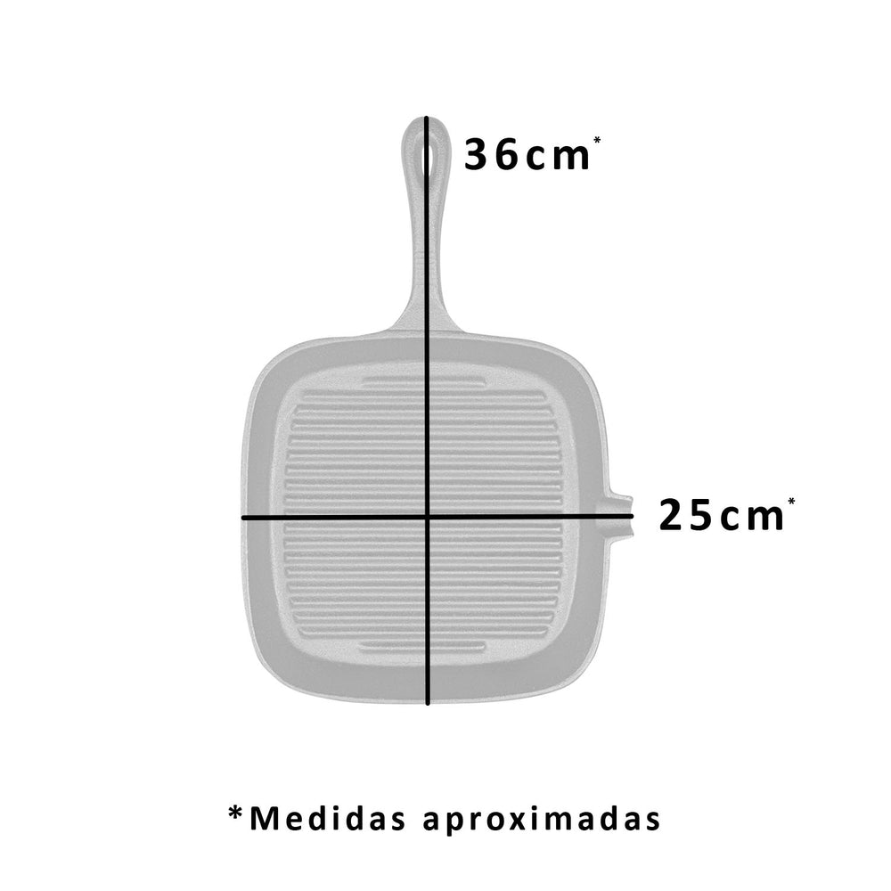 sarten cuadrado fierro fundido medidas aproximadas