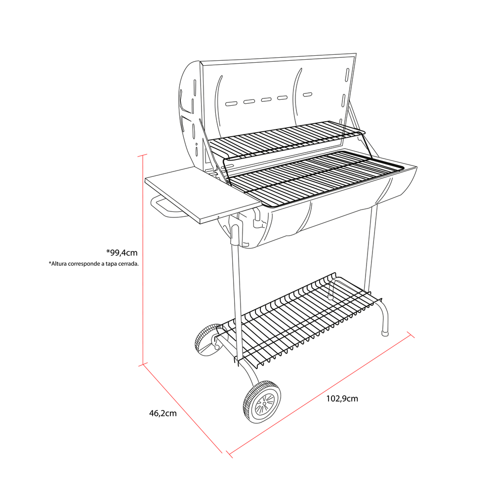 parrilla rodeo tapa vista frontal medidas aproximadas
