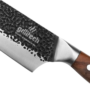 cuchillo amartillado ocho pulgadas acercamiento final de filo marca