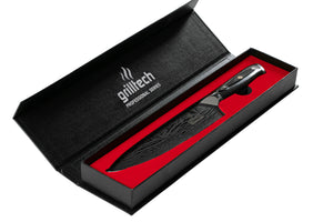 cuchillo asador ocho pulgadas en caja negra detalles rojos